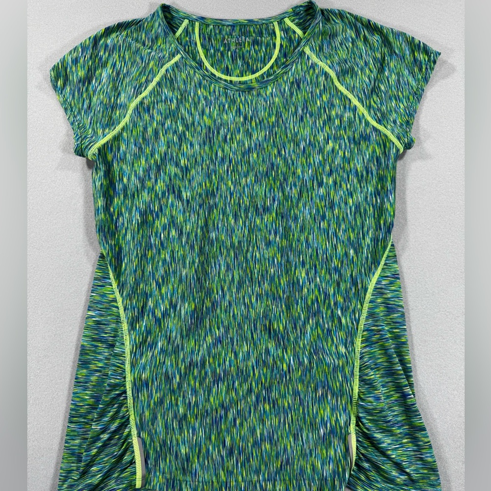 Athleta Heathered Green & Blue Athletic Tee, Small